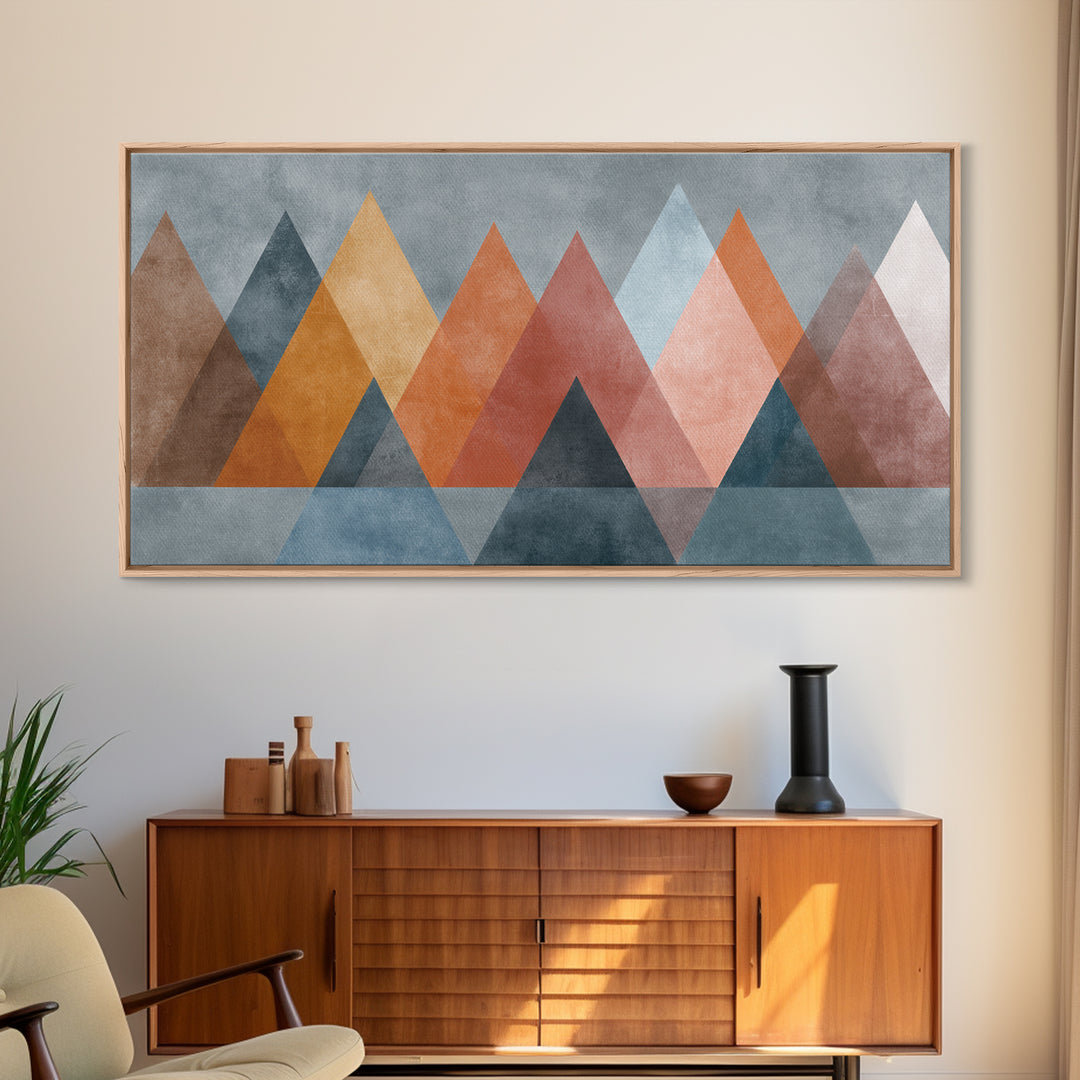 Minimalist Triangle Mountain Canvas Print, Mid Century Modern Wall Art, Geometric Landscape Poster, Neutral Earth Tone Decor