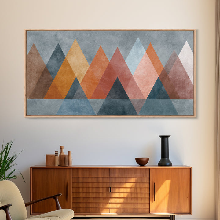 Minimalist Triangle Mountain Canvas Print, Mid Century Modern Wall Art, Geometric Landscape Poster, Neutral Earth Tone Decor