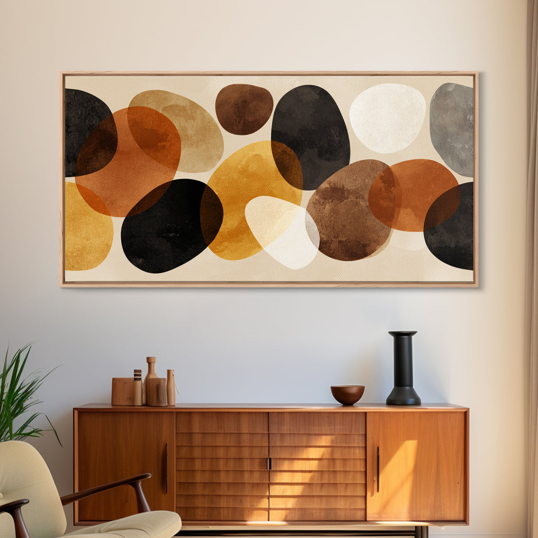 Overlapping Earth Tone Circles Wall Art, Abstract Midcentury Modern Art, Orange Black Beige Shapes, Modern Wall Decor, Office Decor