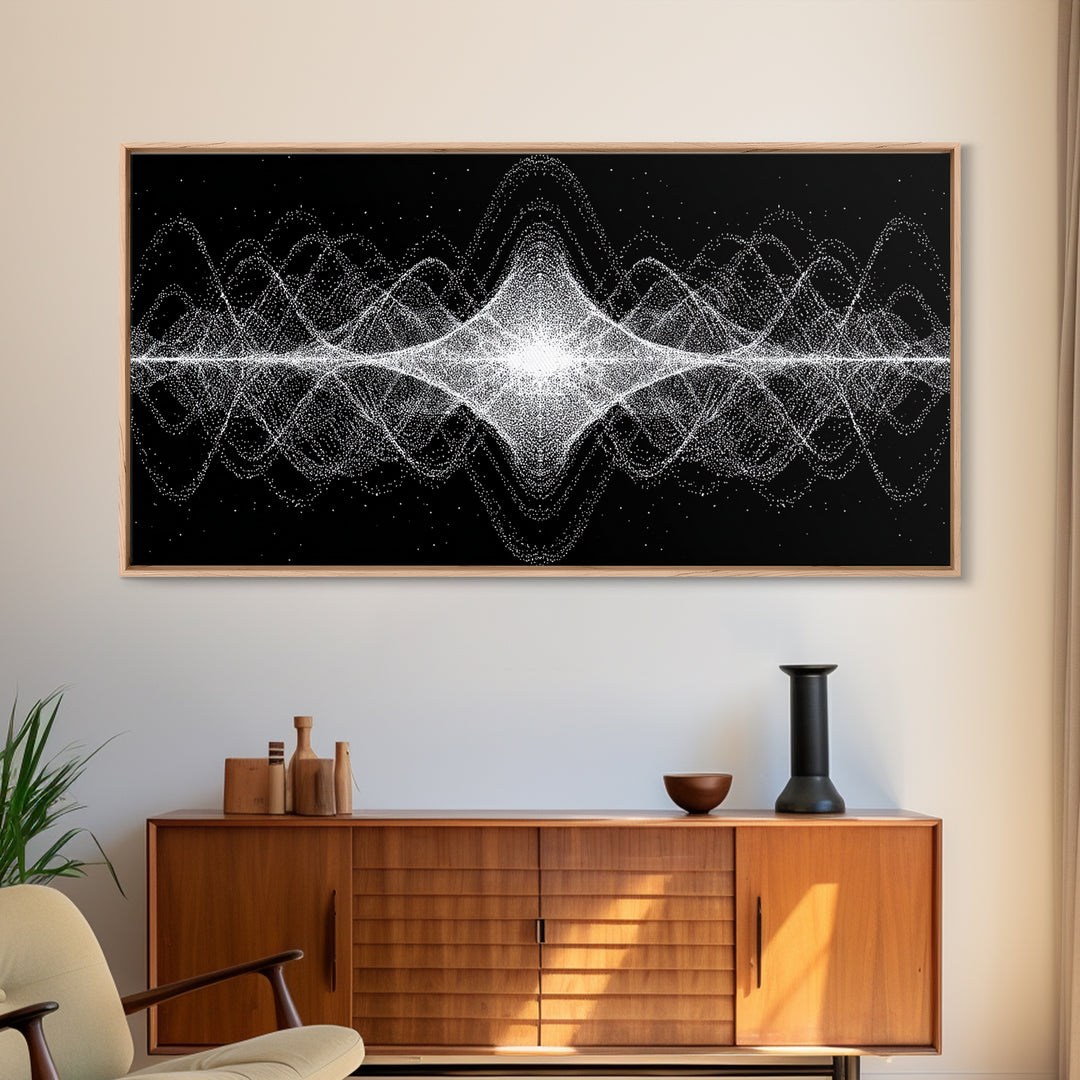 Black White Sound Wave Abstract Wall Art, Modern Geometric Art Print, Midcentury Decor, Minimalist Office Wall Decor Print
