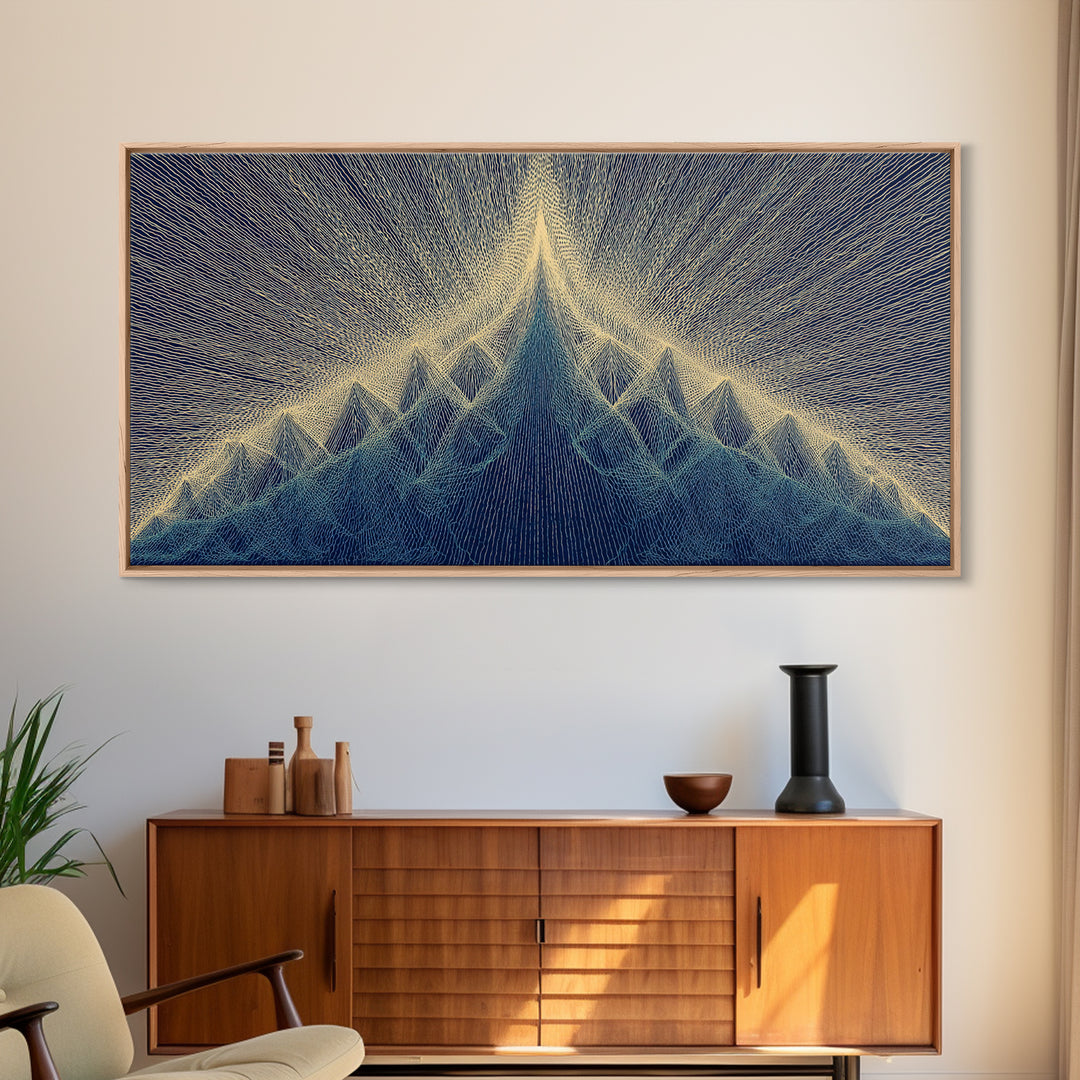 Navy Beige Mountain Sound Wave Canvas Print, Modern Abstract Art, Geometric Wall Art, Midcentury Decor For Home Office Decor