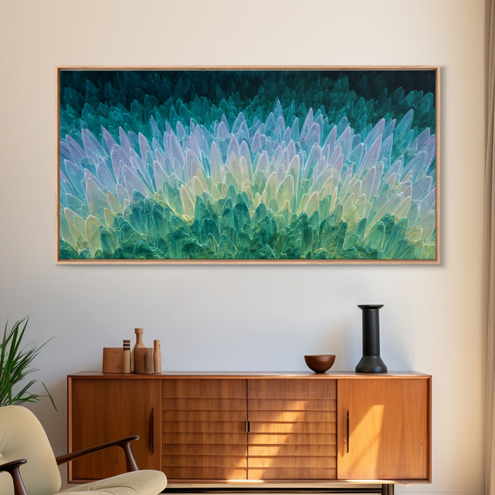 Teal Crystal Feather Abstract Wall Art, Midcentury Modern Art Print, Blue Green Geometric Decor, Statement Home Office Art