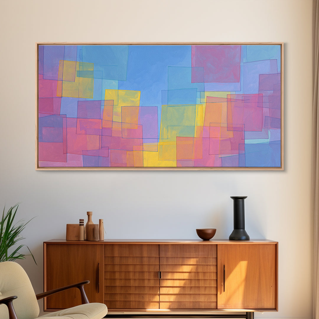 Pastel Color Block Squares Canvas Print, Bauhaus Geometric Wall Art, Modern Abstract Art Print, Pink Blue Nursery Decor Gift