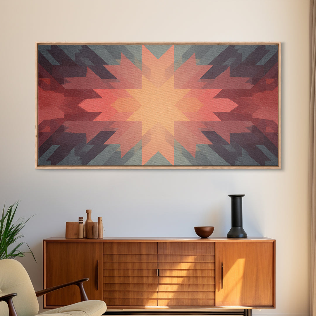 Southwestern Sunrise Star Geometry Wall Art, Midcentury Modern Canvas Print, Earth Tone Abstract Decor, MCM Living Room Art