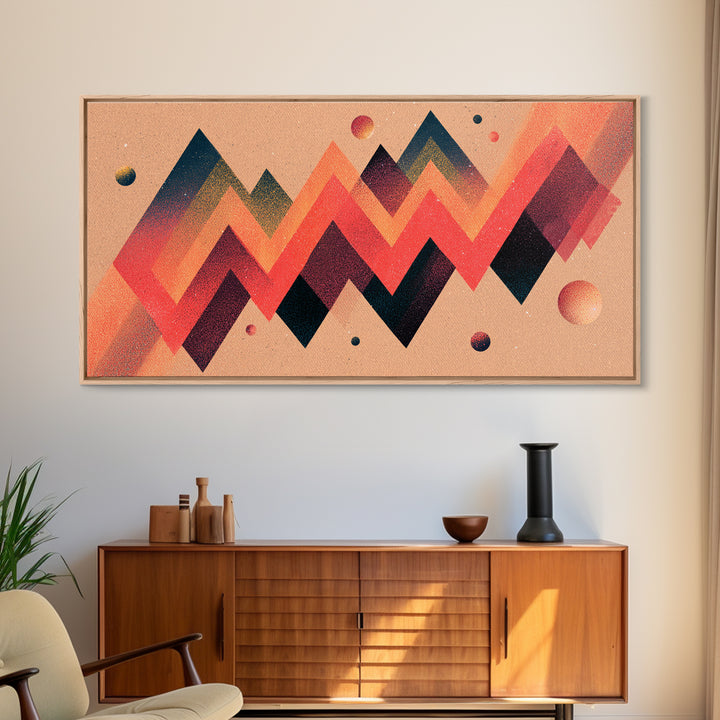 Coral Zigzag Mountain Abstract Wall Art, Mid Century Modern Geometric Poster, Retro Space Decor, Orange Teal Print For Living Room