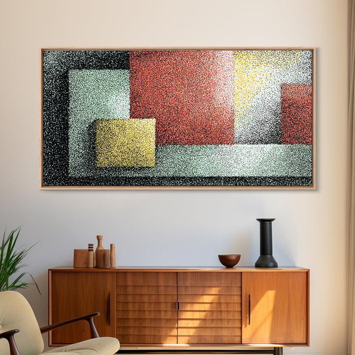 Textured Color Block Abstract Canvas Print, Mid Century Modern Wall Art, Geometric Shapes Poster, Retro Office Decor Print