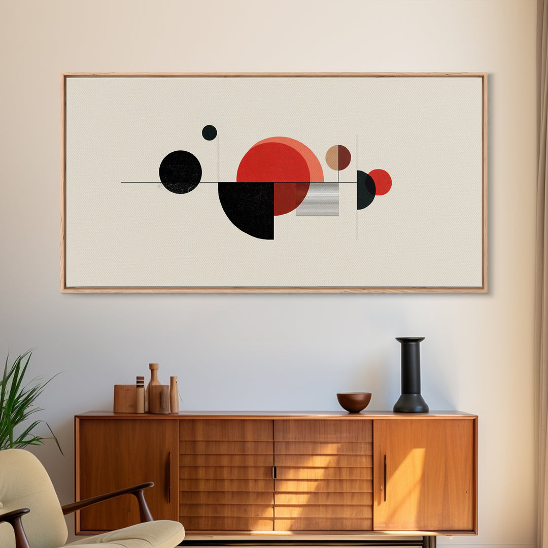 Red Black Circle Wall Art, Midcentury Modern Art, Geometric Abstract Print, Bauhaus Poster, Retro MCM Wall Decor For Home