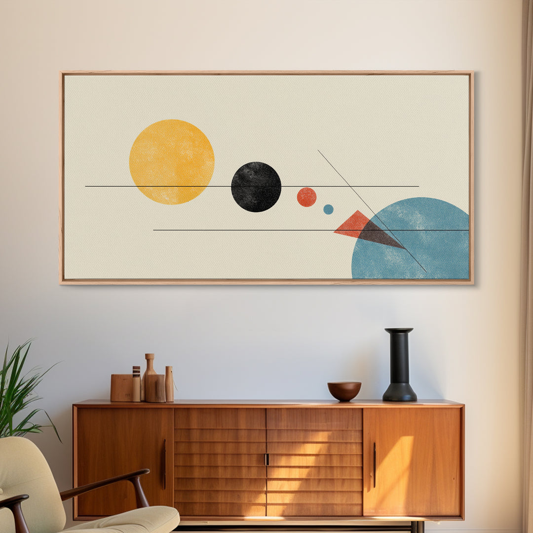 Yellow Sun And Blue Circle Wall Art, Midcentury Modern Art, Geometric Abstract Print, Retro Bauhaus Poster, MCM Decor For Living Room