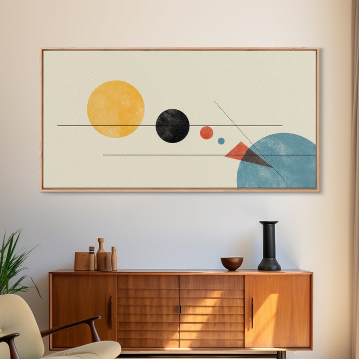 Yellow Sun And Blue Circle Wall Art, Midcentury Modern Art, Geometric Abstract Print, Retro Bauhaus Poster, MCM Decor For Living Room