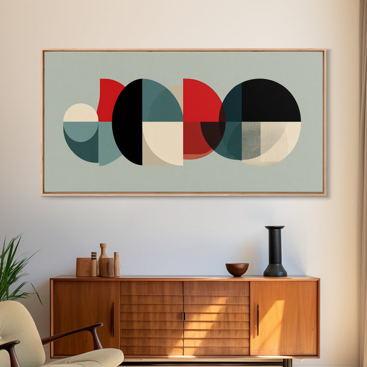 Teal Red Semicircle Canvas Print, Midcentury Modern Art, Colorblock Geometric Poster, Abstract Wall Decor, Retro MCM Art