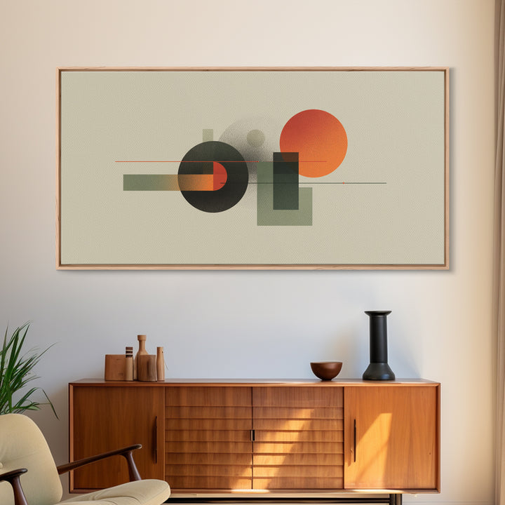 Olive Orange Geometric Circle And Rectangle Wall Art, Midcentury Modern Abstract Print, MCM Decor, Office Living Room Artwork