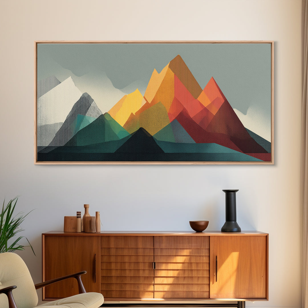 Colorful Geometric Mountain Range Wall Art, Midcentury Modern Art Print, Retro Landscape Poster, MCM Living Room Home Decor