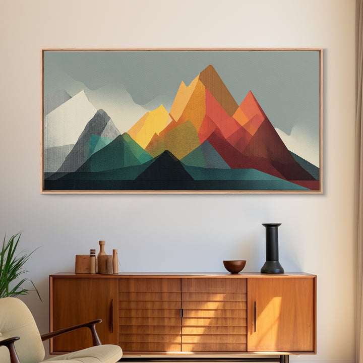 Colorful Geometric Mountain Range Wall Art, Midcentury Modern Art Print, Retro Landscape Poster, MCM Living Room Home Decor