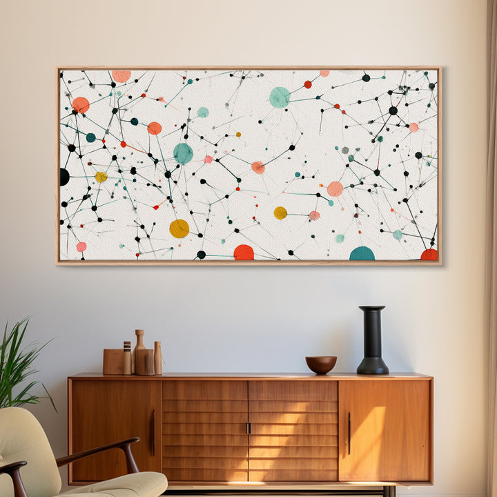 Teal Orange Molecular Network Abstract Wall Art, Midcentury Modern Art Print, Geometric Office Decor, Minimalist Home Decor