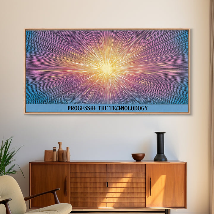 Radiant Progress Technology Starburst Canvas Print, Op Art Poster, Midcentury Modern Wall Art, Retro Sci Fi Office Decor