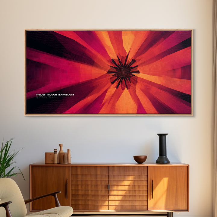 Red Orange Abstract Technology Burst Canvas Print, Midcentury Modern Wall Art, Atomic Retro Poster, Bold Office Decor Gift