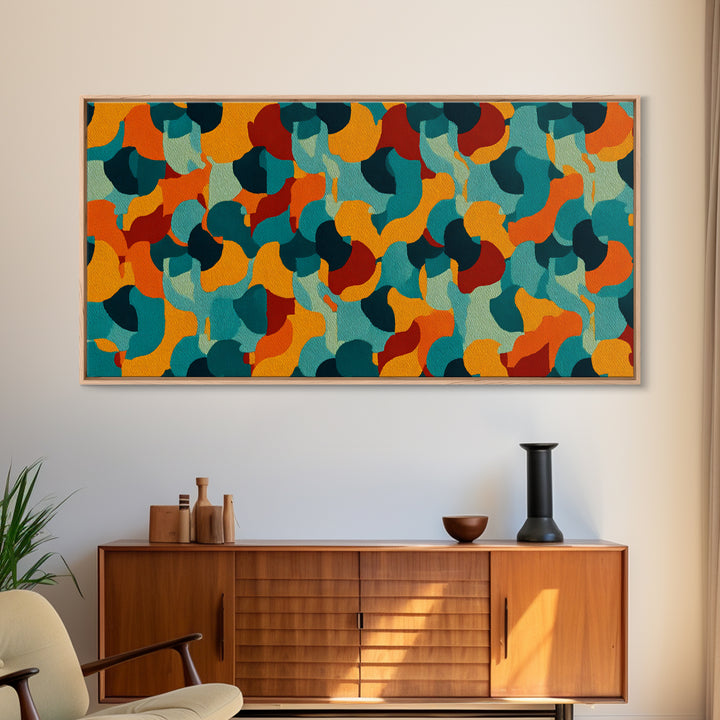 Teal Orange Gold Organic Abstract Wall Art, Midcentury Modern Canvas Print, Funky Retro Pattern Living Room Statement Decor