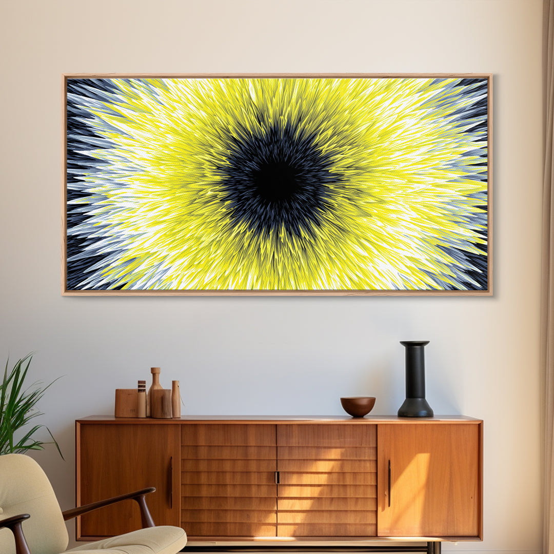 Yellow Black Radial Sunburst Canvas Print, Op Art Wall Decor, Modern Abstract Art, Bold Graphic Home Office Statement Piece