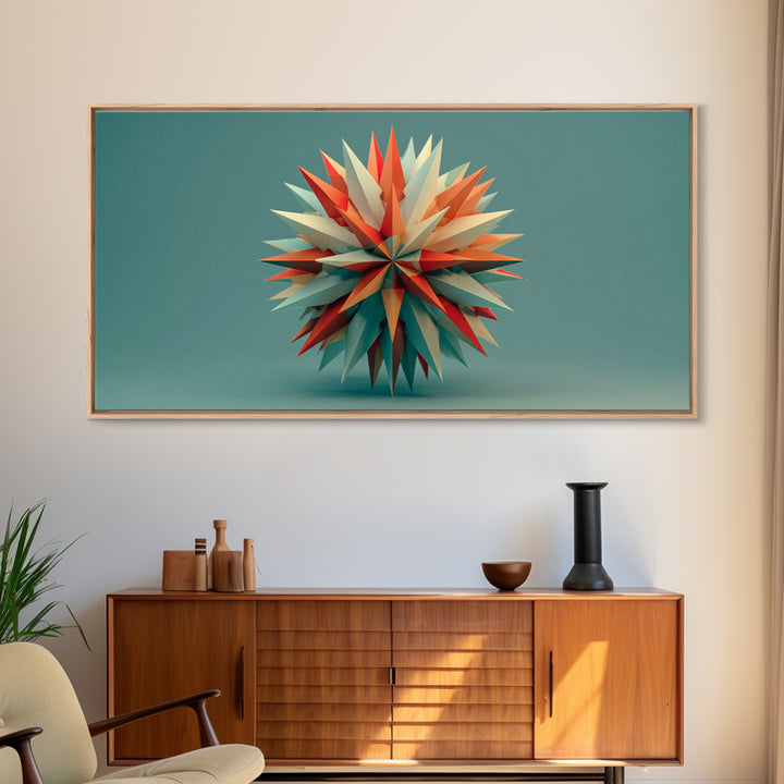 Floating Geometric Spiked Star Sculpture Canvas Print, Midcentury Modern Wall Art, Atomic Abstract Decor, Mcm Home Office
