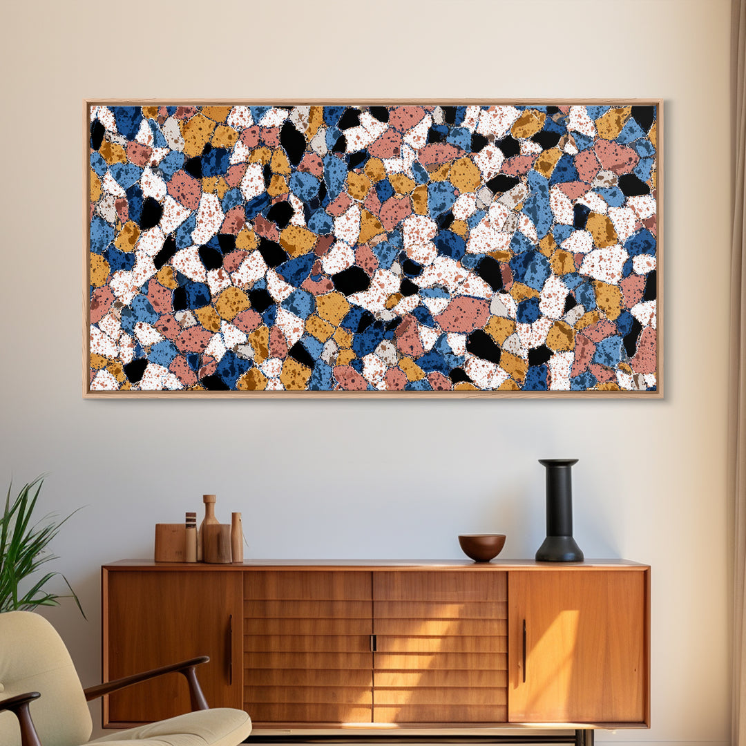 Speckled Blush Navy Terrazzo Mosaic Canvas Print, Modern Wall Art, Abstract Wall Art, Geometric Poster, Living Room Decor