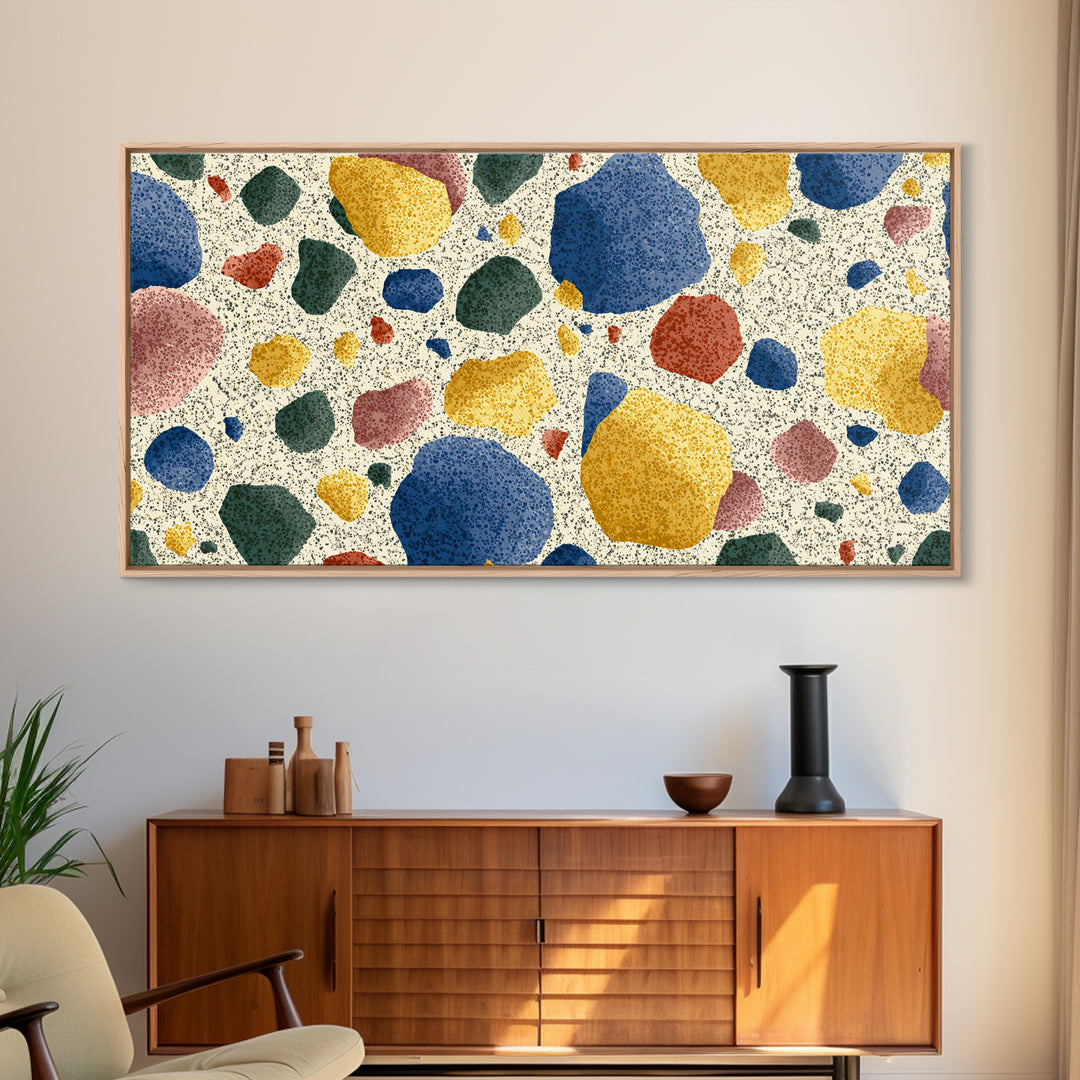 Soft Primary Terrazzo Pebble Canvas Print, Scandinavian Modern, Geometric Wall Art, Colorful Home Decor, Gallery Wall Art
