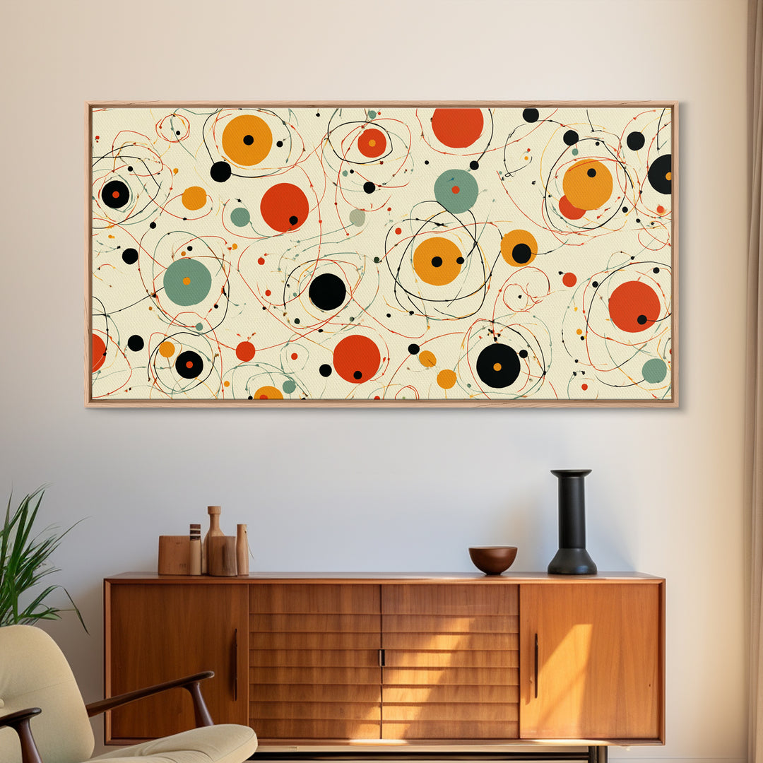 Orange Sage Atomic Circles Wall Art, Midcentury Modern Abstract Canvas Print, Retro Geometric Poster, Bold MCM Decor For Living Room
