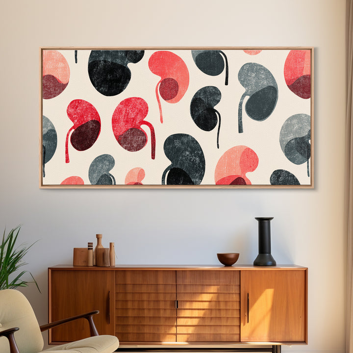 Red Black Kidney Bean Abstract Wall Art, Midcentury Modern Organic Shapes, Retro Geometric Poster, Bold MCM Home Decor Print