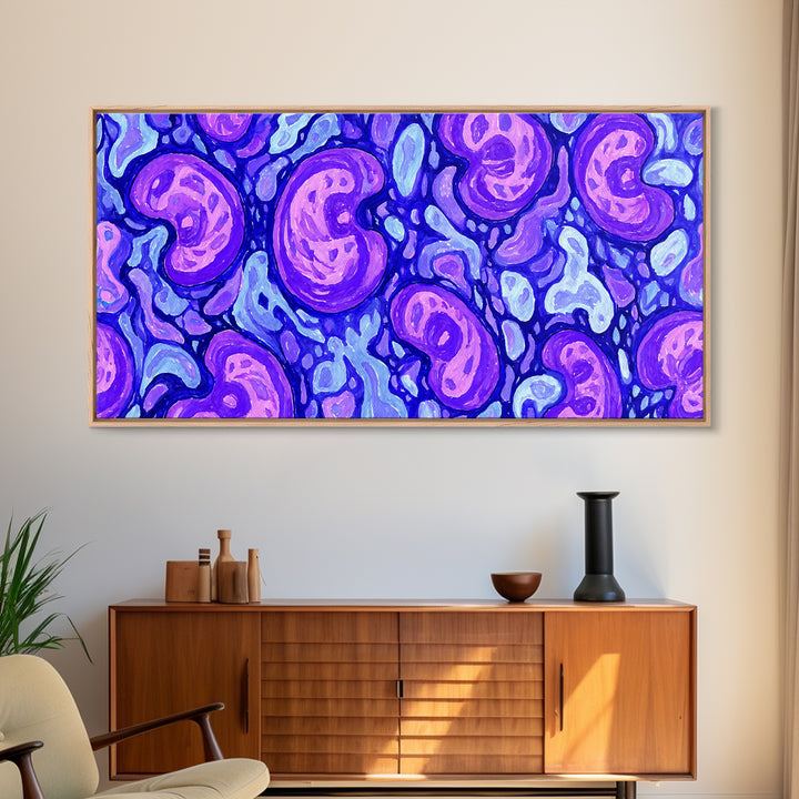 Purple Blue Psychedelic Organic Pattern Canvas Print, Modern Abstract Art, Groovy Wall Decor, Funky 70s Bedroom Art Print