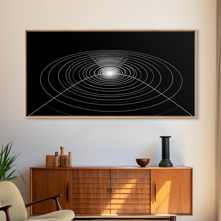 Black White Concentric Ripple Op Art Canvas Print, Minimalist Geometric Wall Art, Modern Abstract Poster, Sci Fi Home Decor