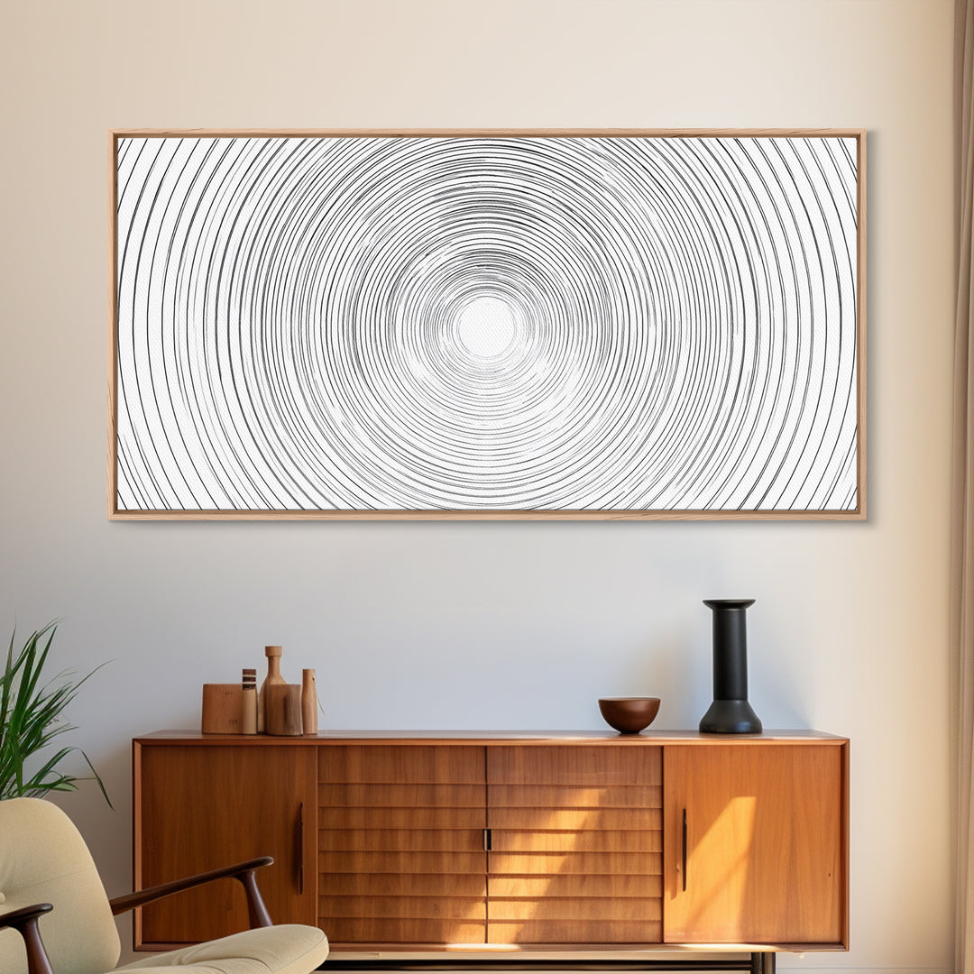 White Black Concentric Vortex Op Art Canvas Print, Minimalist Geometric Wall Art, Modern Abstract Poster, Home Office Decor