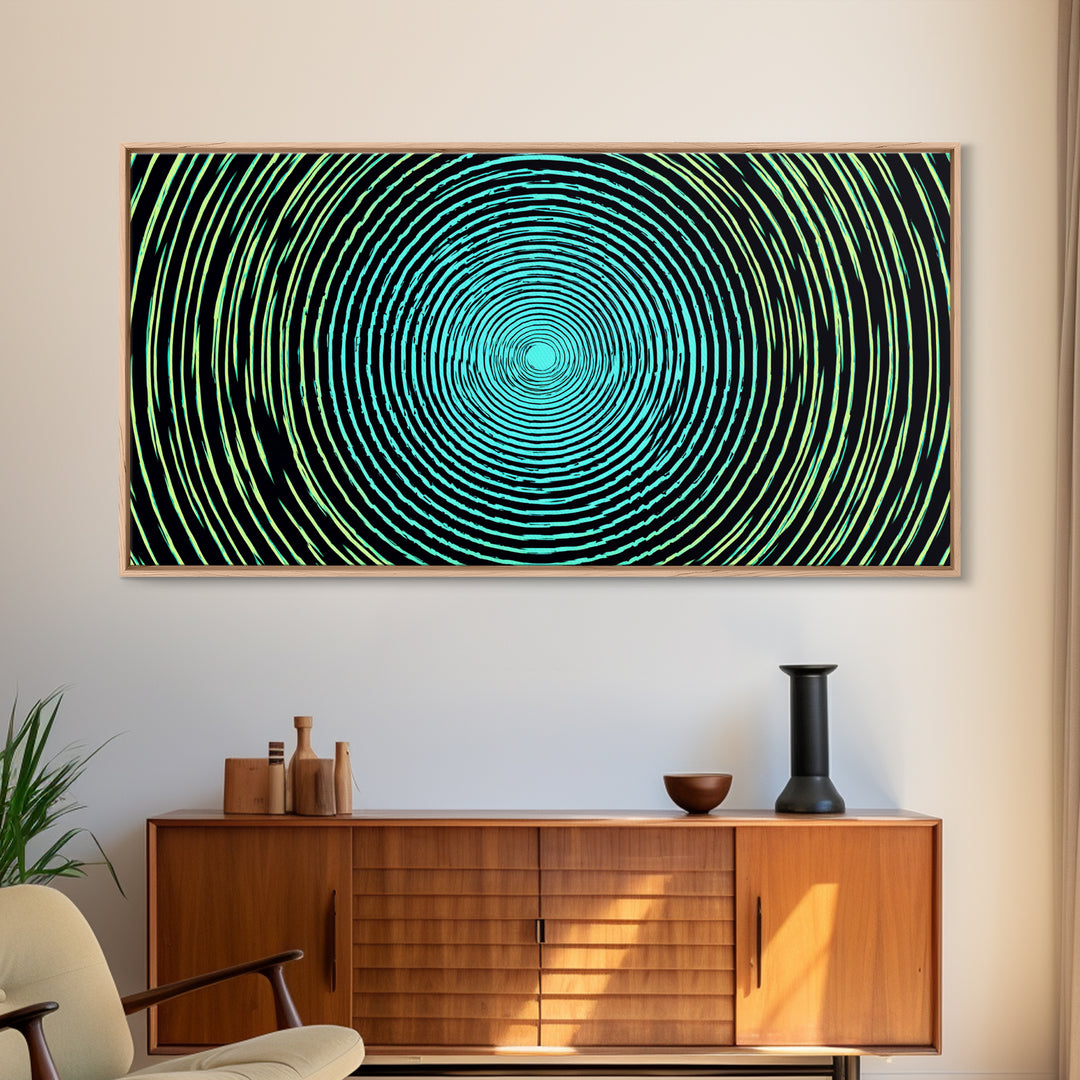 Turquoise Green Concentric Vortex Wall Art, Modern Abstract Op Art Print, Retro Geometric Poster, Psychedelic Home Decor