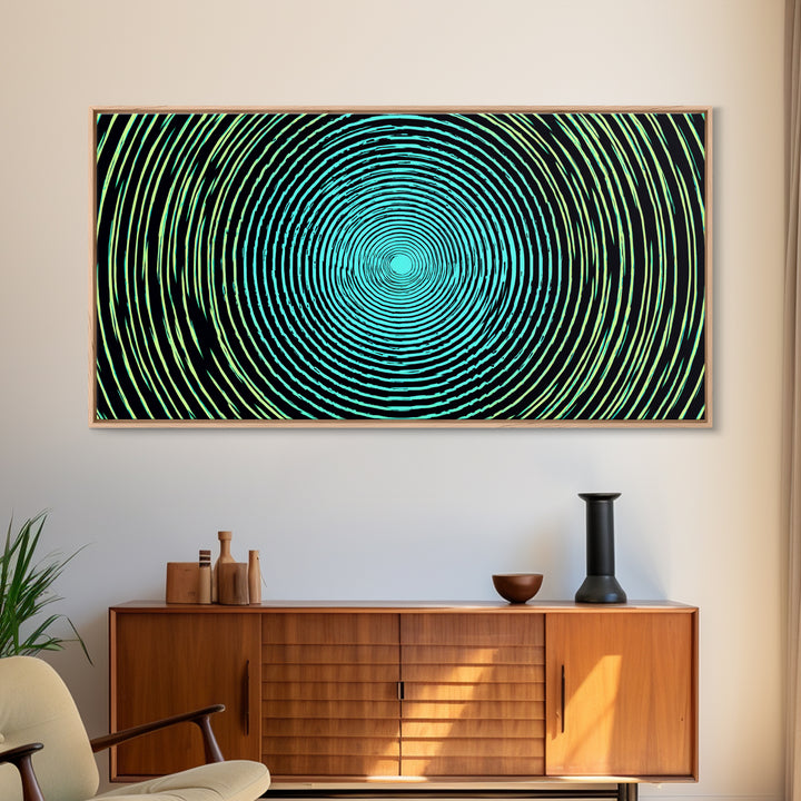 Turquoise Green Concentric Vortex Wall Art, Modern Abstract Op Art Print, Retro Geometric Poster, Psychedelic Home Decor