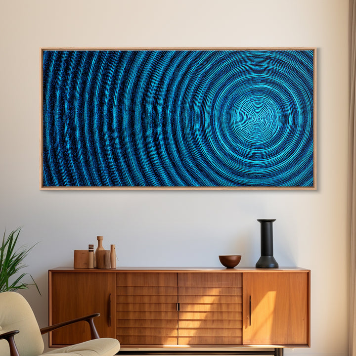 Blue Concentric Vortex Wall Art, Optical Abstract Poster, Modern Geometric Print, Retro Sci Fi Decor, Statement MCM Artwork