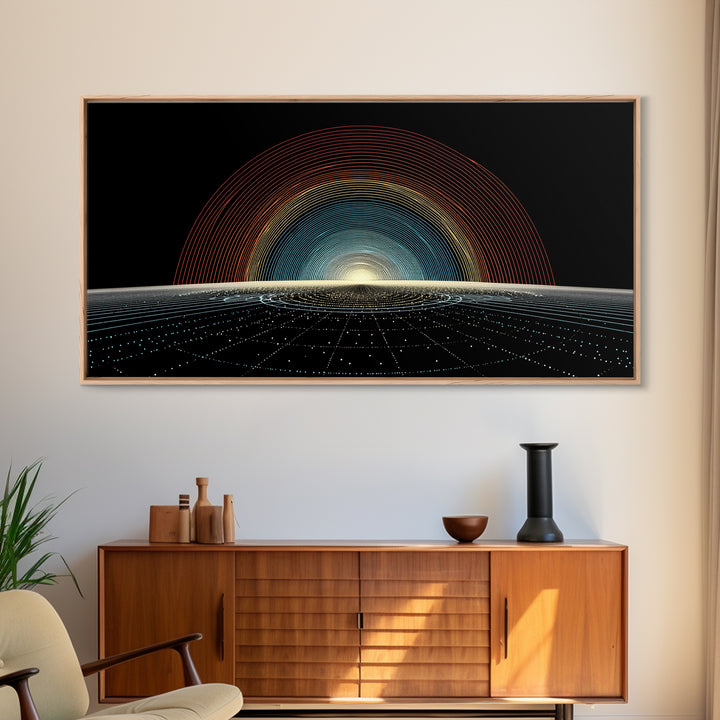 Retro Sunrise Grid Canvas Print, Midcentury Modern Abstract Poster, Atomic Space Decor, Bold MCM Wall Art For Living Room