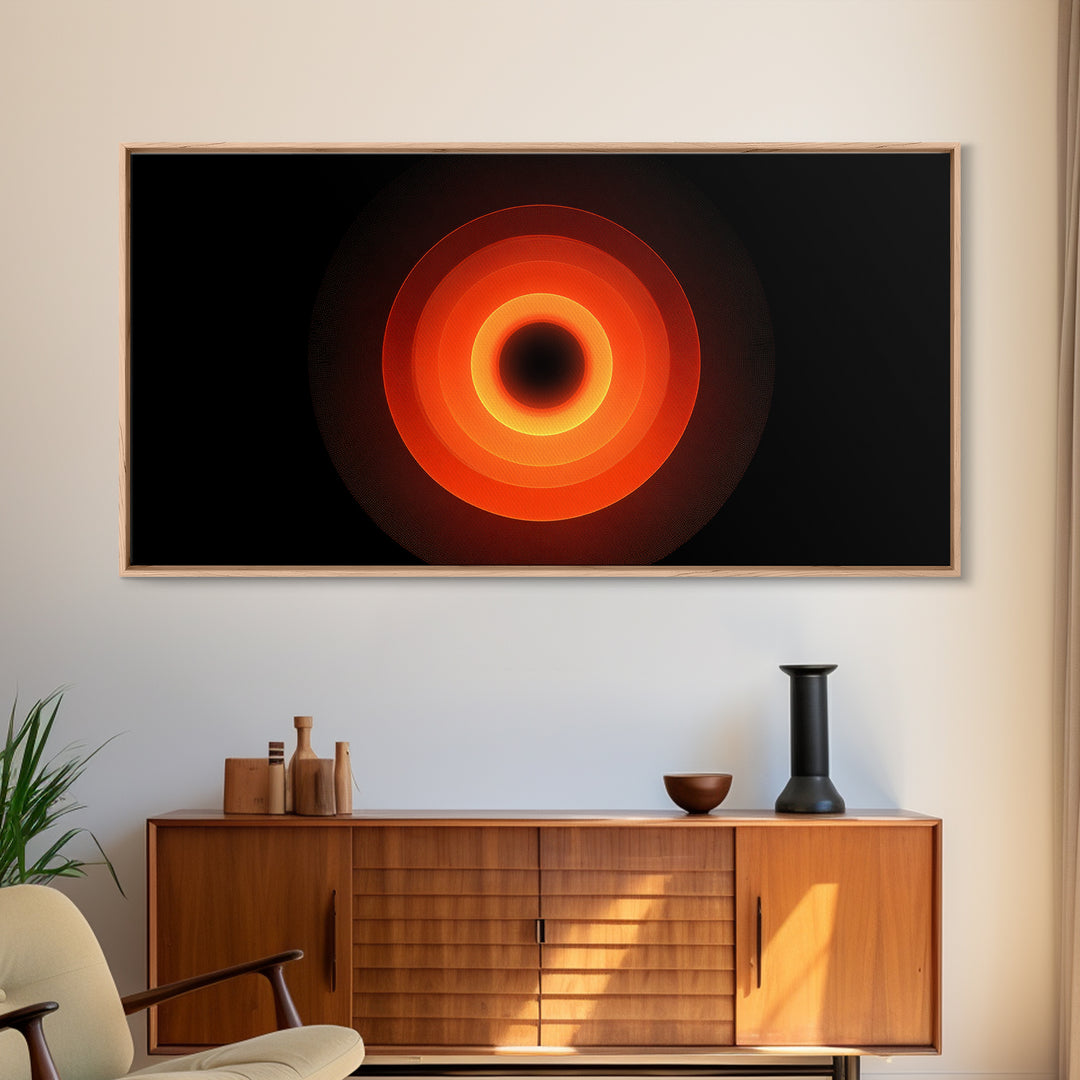 Fiery Eclipse Black Hole Wall Art, Modern Abstract Space Print, Orange Red Planet Decor, Cosmic Geometric Poster For Home Office
