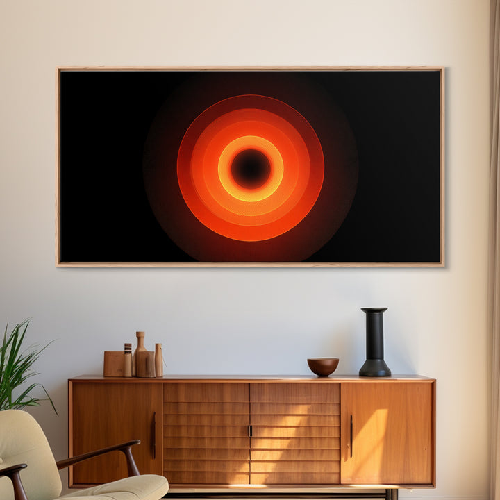 Fiery Eclipse Black Hole Wall Art, Modern Abstract Space Print, Orange Red Planet Decor, Cosmic Geometric Poster For Home Office