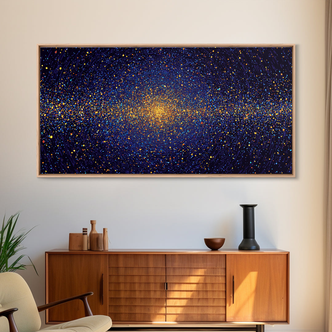Golden Galaxy Vortex Of Stars Canvas Print, Abstract Space Wall Art, Mid Century Modern Decor, Cosmic Poster Print, Home Office Decor