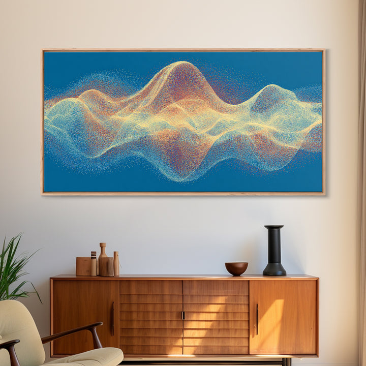 Colorful Particle Wave Canvas Print, Abstract Soundwave Landscape, Modern Digital Art, Blue Wall Decor, Music Studio Wall Art