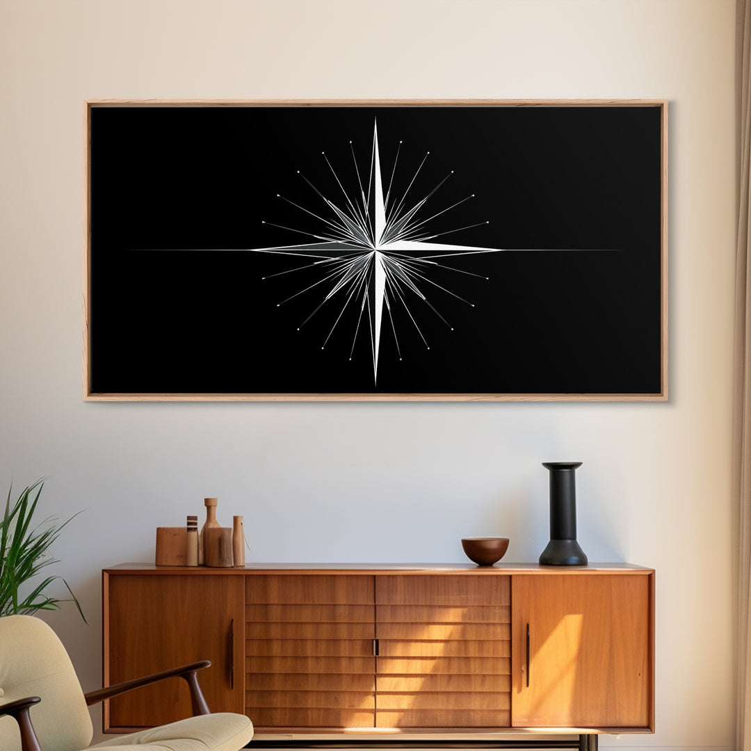 Minimal Radiating Star Wall Art, Black And White Compass Print, Geometric Celestial Poster, Modern Nautical Home Decor Gift
