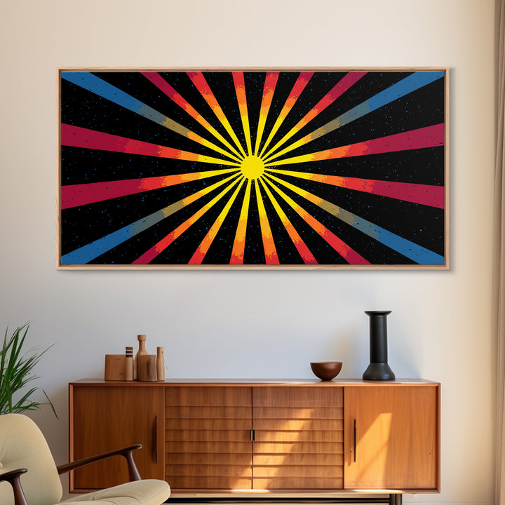 Cosmic Sunburst Wall Art, Black Starry Ray Poster, Retro Atomic Midcentury Modern Decor, Bold Geometric Space Print, MCM