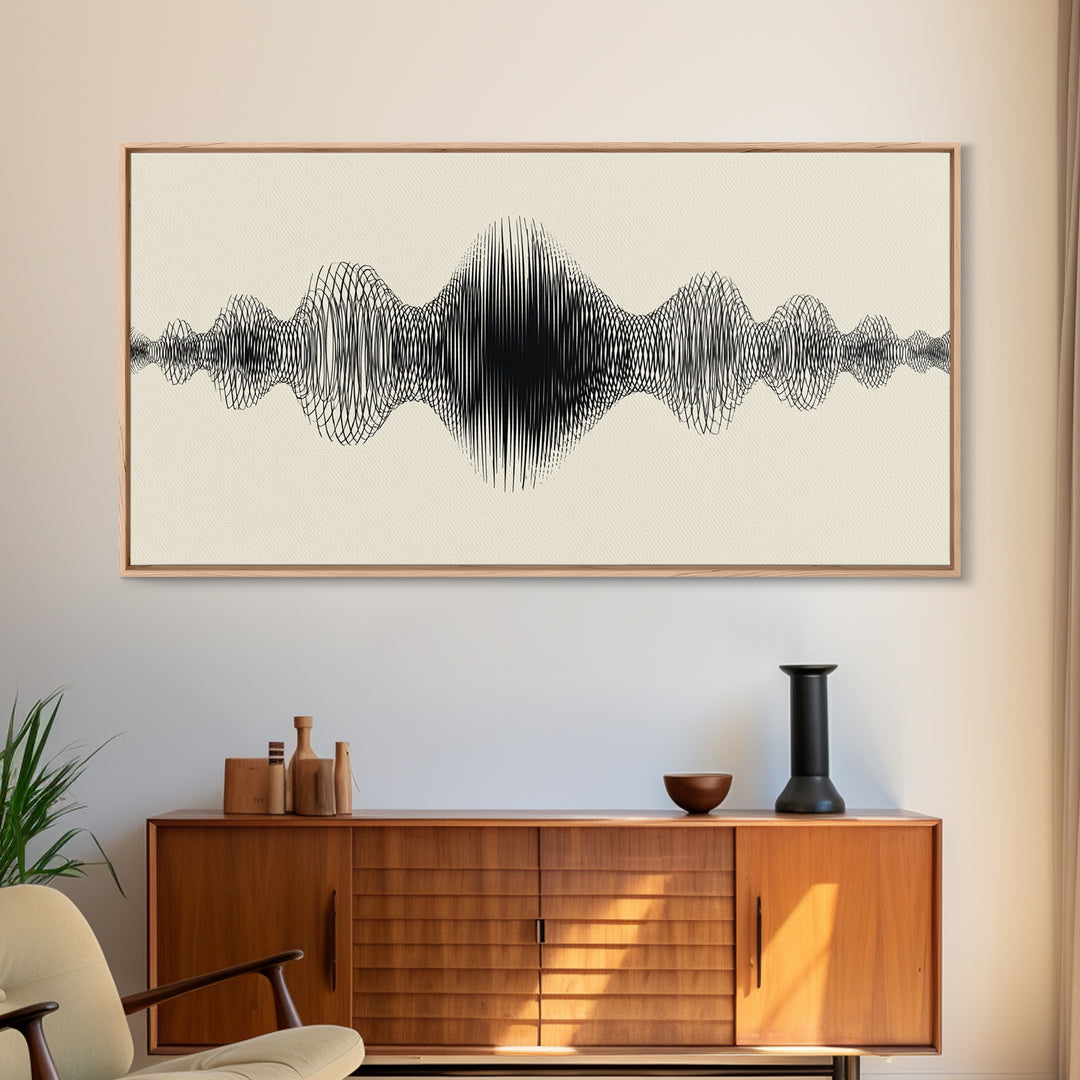 Cream And Black Audio Waveform Wall Art, Minimal Sound Wave Print, Scandinavian Modern Decor, Music Studio Office Wall Decor