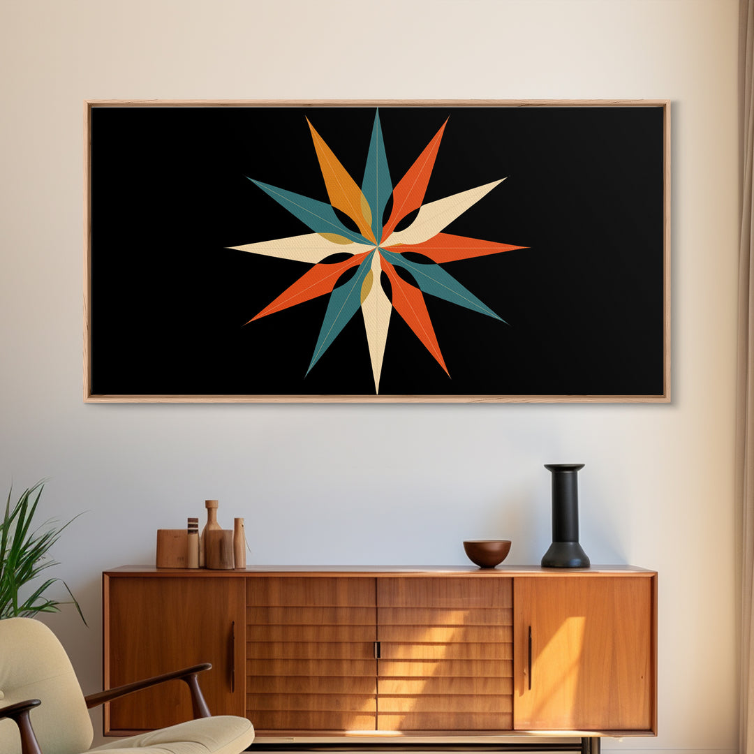 Colorful Midcentury Starburst Wall Art, Atomic Geometric Canvas Print, Retro Modern Wall Decor, MCM Abstract Poster Print