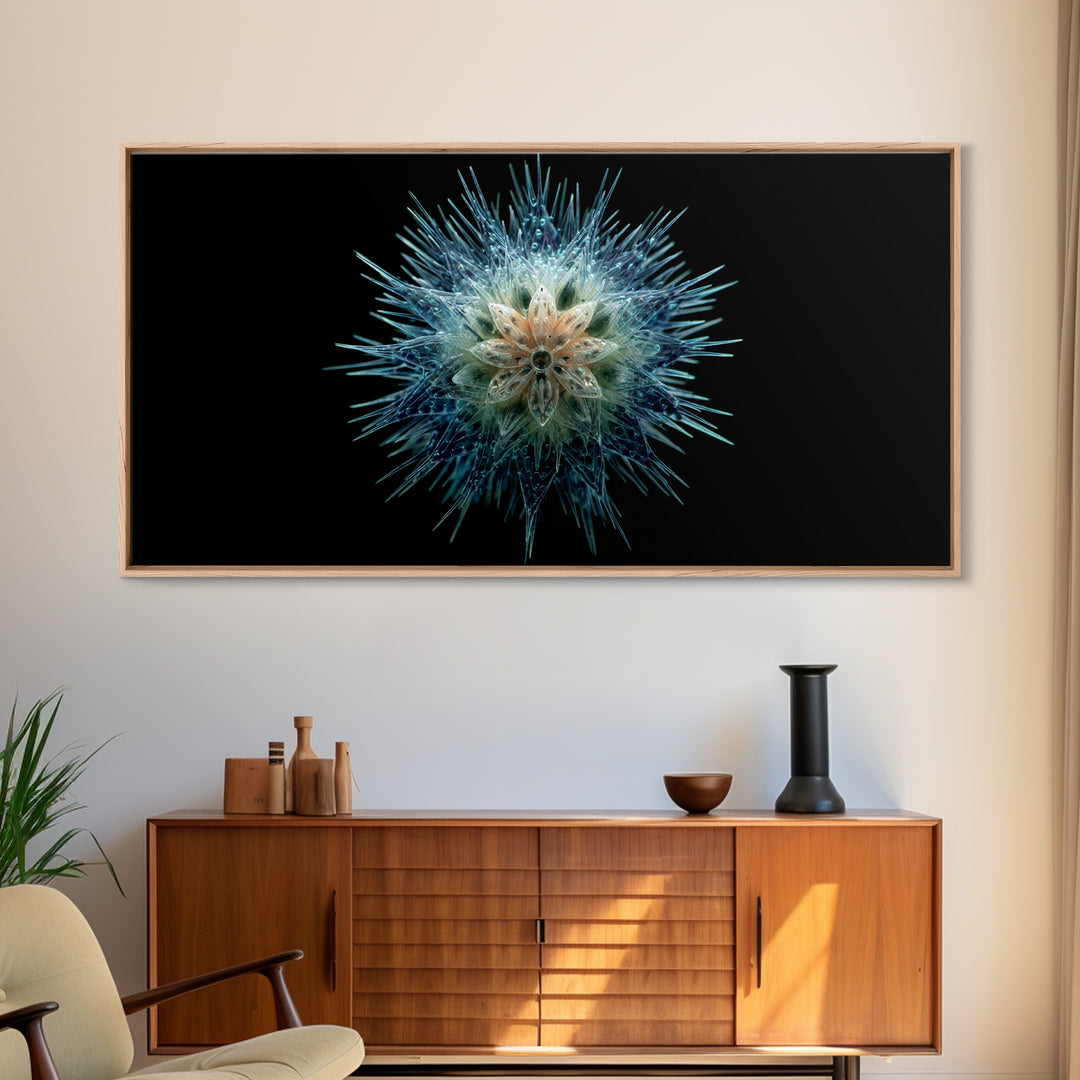 Icy Blue Botanical Burst Wall Art, Modern Abstract Art Print, Nature Art, Dragonfly Wall Art, Minimalist Black Wall Decor