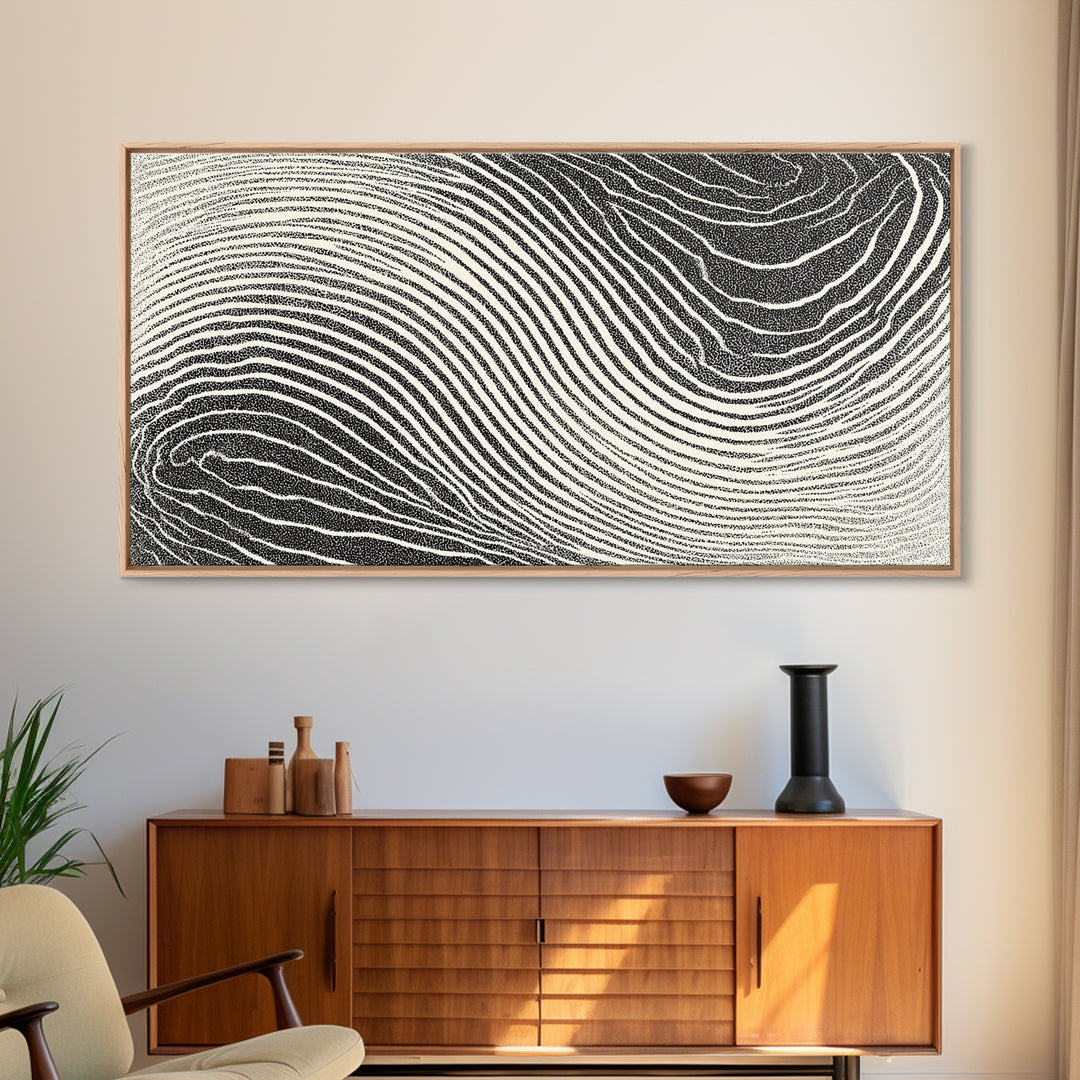 Black White Wavy Topographic Abstract Wall Art, Modern Geometric Line Print, Minimalist Decor, Office Or Bedroom Canvas Print