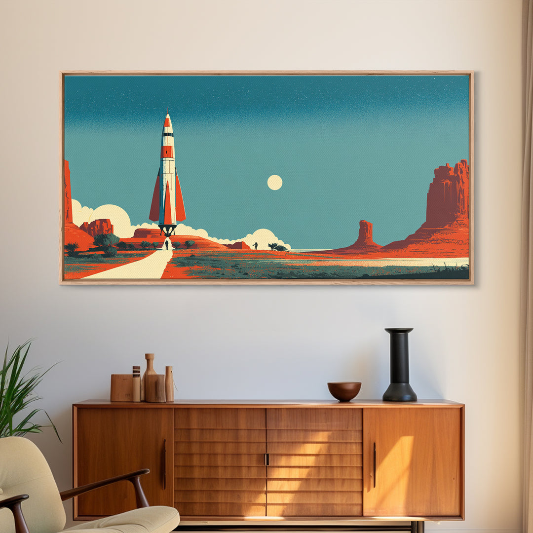 Monument Valley Rocket Lift Off Wall Art, Midcentury Modern Desert Poster, Retro Space Age Print, Southwestern Home Decor