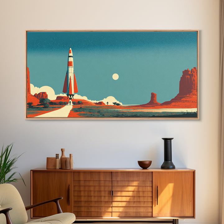 Monument Valley Rocket Lift Off Wall Art, Midcentury Modern Desert Poster, Retro Space Age Print, Southwestern Home Decor