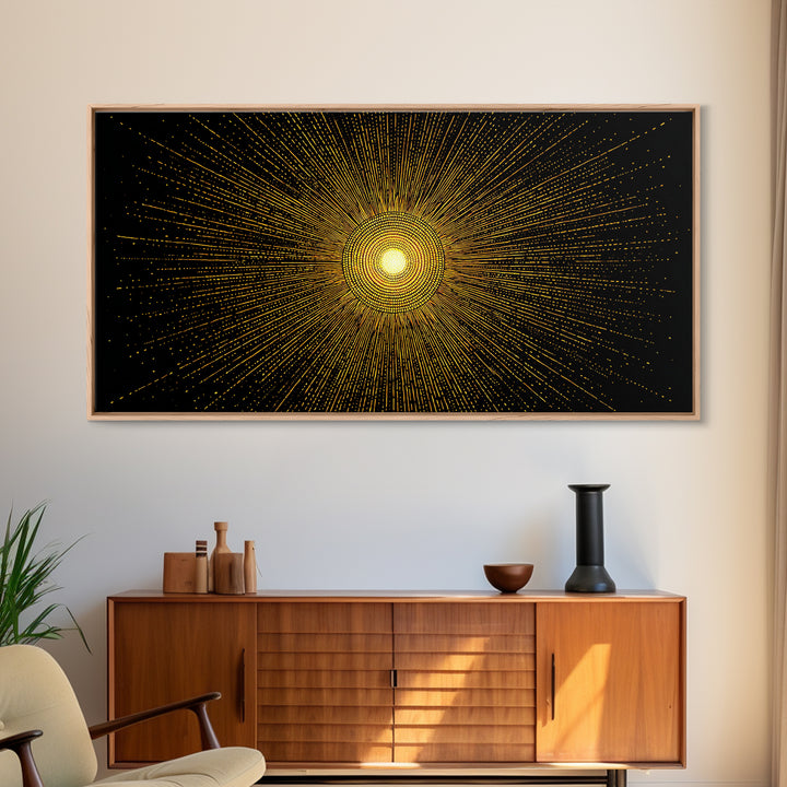 Golden Radiant Starburst Sun Wall Art, Midcentury Modern Abstract Poster, Atomic Geometric Print, Celestial Home Decor Gift