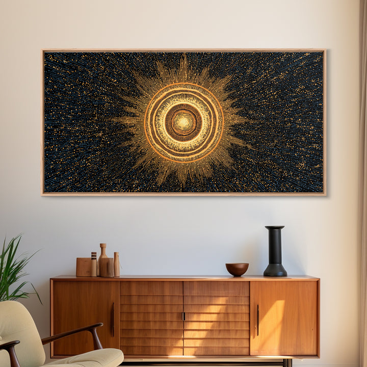 Golden Orbital Energy Sphere Canvas Print, Abstract Sci Fi Wall Decor, Cosmic Geometric Art, Modern Space Poster Gift Idea