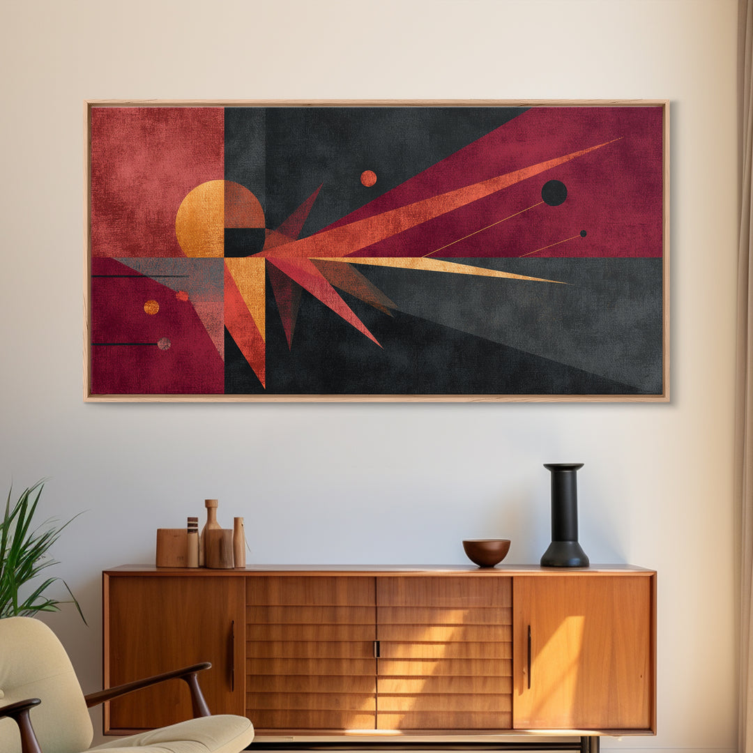 Red Black Atomic Sunburst Wall Art, Midcentury Modern Art, Geometric Abstract Print, Retro Wall Decor For Living Room Gift