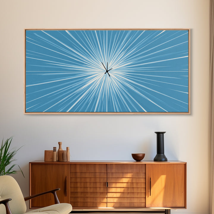 Light Blue White Radial Burst Canvas Print, Modern Abstract Art, Minimalist Wall Art, Geometric Sunburst, Office Decor Print